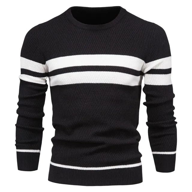 Cómodo jersey de punto slim fit, ropa casual de hombre, estilo moderno con cuello redondo.