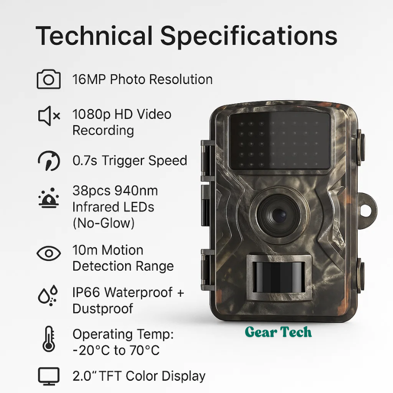 Trail cam impermeable, ideal para detección de movimiento y vigilancia exterior de larga duración.