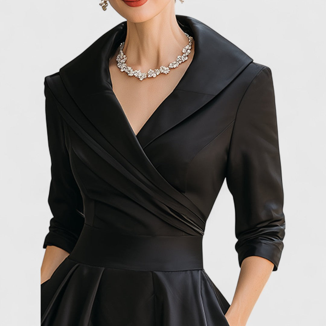 Vestido midi para mujer, elegante y de estilo atemporal, con escote en V y mangas 3/4. Ropa ideal para bodas.