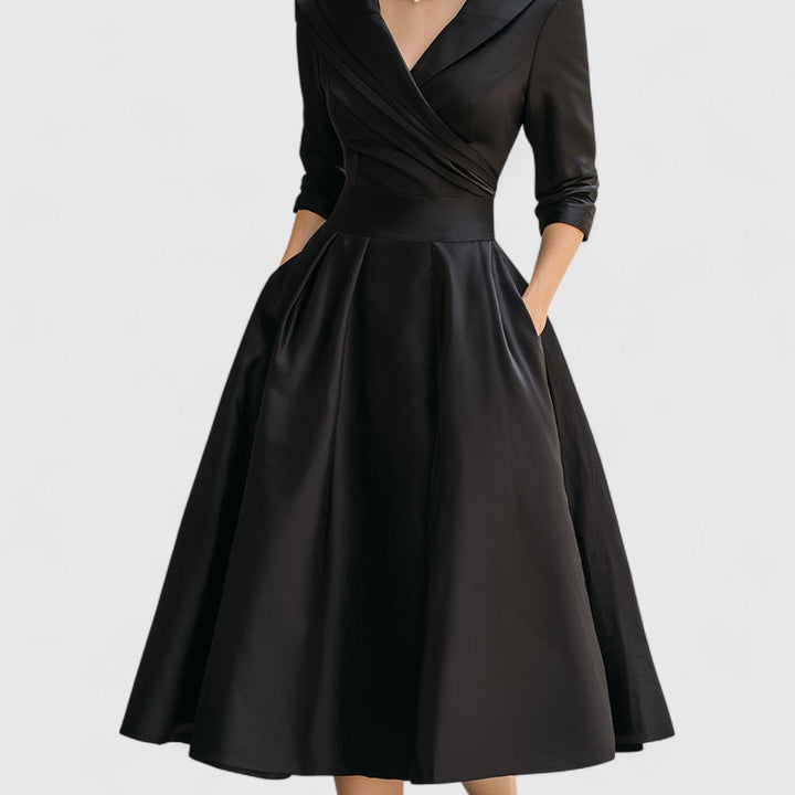 Vestido midi de día elegante para mujer, con falda acampanada, escote en V y manga 3/4. Perfecto para primavera/otoño.