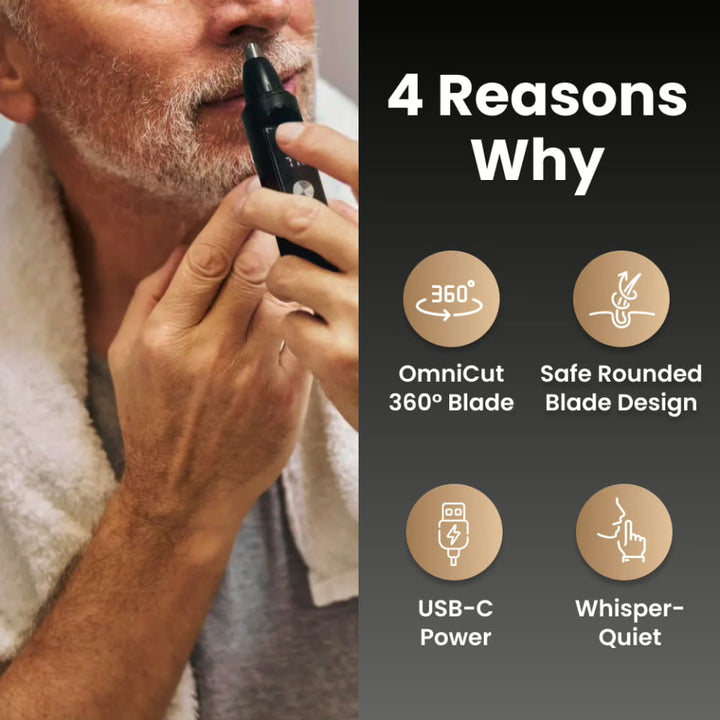 Recortador de vello nasal impermeable bajo el grifo. Higiene fácil y limpieza rápida para hombres.