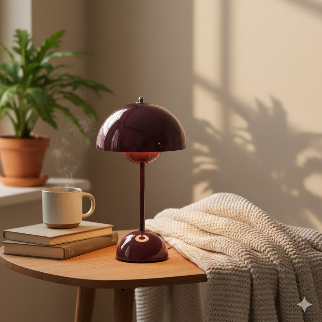 Lámpara de mesa elegante, diseño Mid-Century en metal, ideal para decorar y dar luz ambiente.