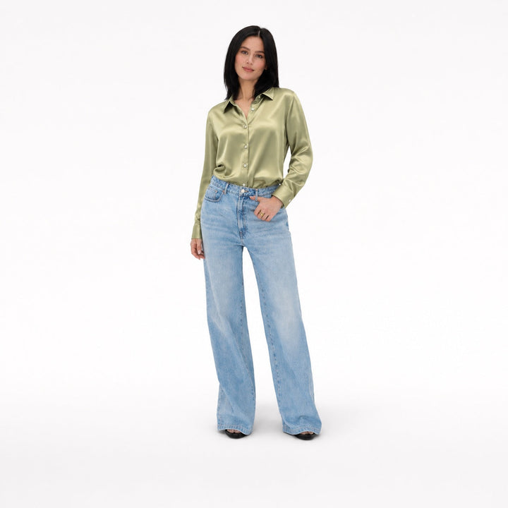 Blusa formal de primavera para mujer, chic. Mangas largas y cuello solapa. Estilo elegante y entallado.