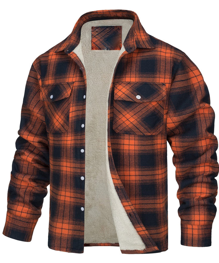 Chaqueta de cuadros para hombre, estilo clásico invernal. Abrigo cálido con botones, ideal para moda casual.