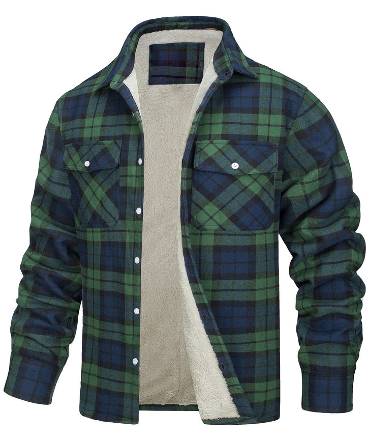 Chaqueta de cuadros para hombre, diseño clásico con botones. Abrigo cálido, perfecto para outfits de invierno.