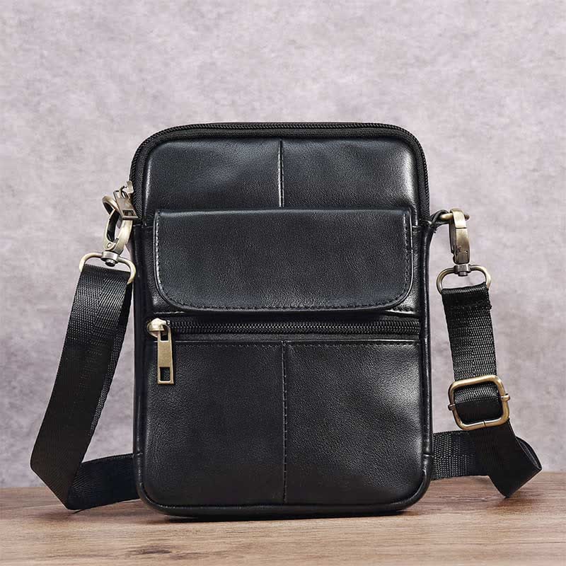 Bolso de cuero compacto para hombre, estilo moderno y práctico para el día a día.