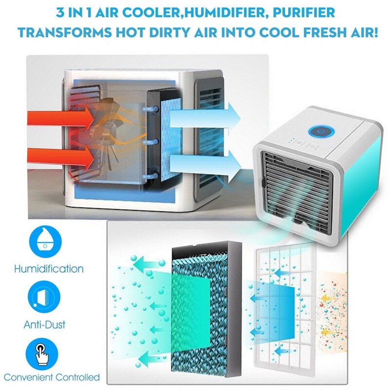 Enfriador de aire personal 3 en 1. Humidificador y purificador para tu escritorio de oficina o habitación en casa.