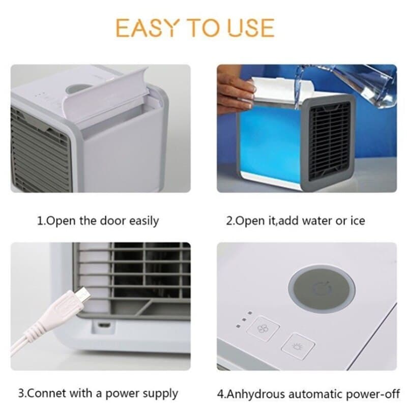 Compacto acondicionador de aire móvil, perfecto para refrescar tu espacio personal con aire limpio y húmedo.