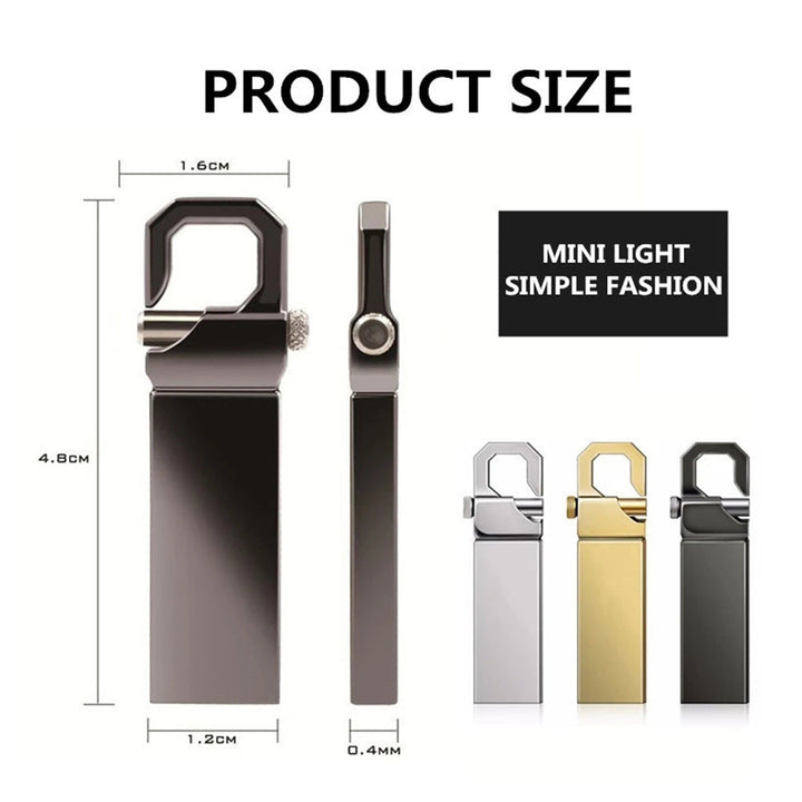 Memoria USB 2TB plateada, compacta y portátil, perfecta para llevar tus archivos y hacer copias de seguridad.