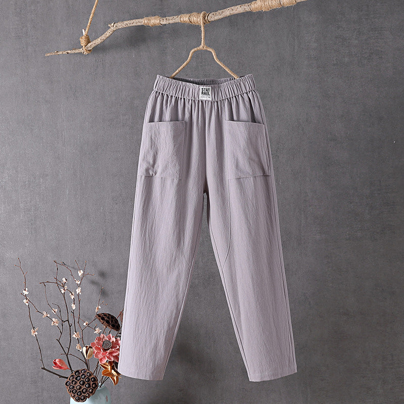 Pantalones de lino y algodón para mujer, corte suelto y cómodo. Estilo natural y fresco para verano/primavera.