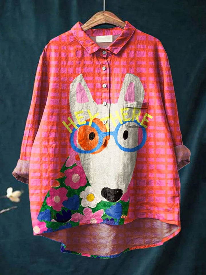 Camisa de mujer con estampado artístico de animales, algodón oversize, moda cómoda y casual de primavera.