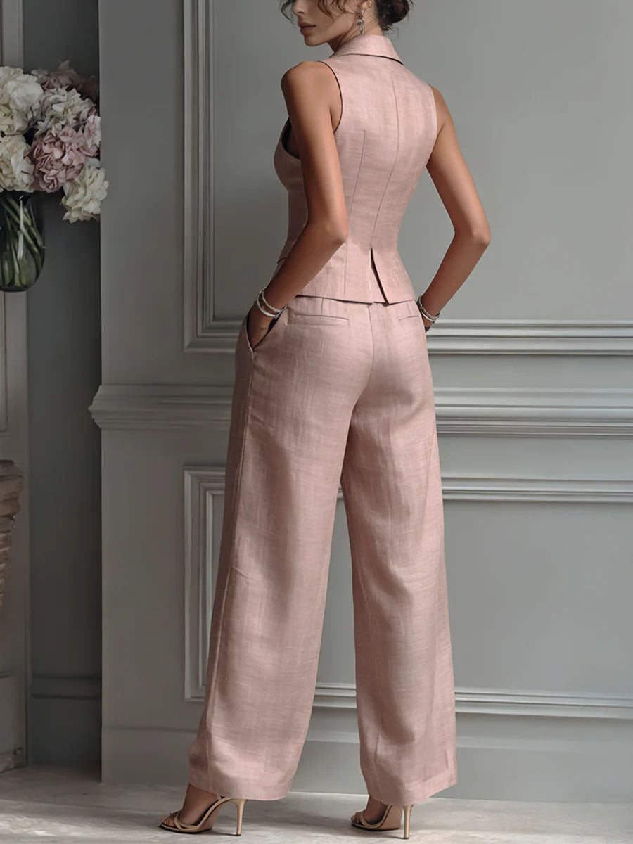Chaleco y pantalón amplio de mujer, ropa elegante y transpirable para verano. Diseño cómodo y moderno.