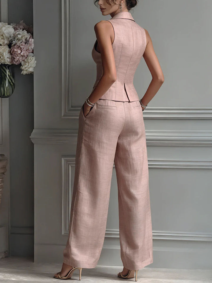 Chaleco y pantalón amplio de mujer, ropa elegante y transpirable para verano. Diseño cómodo y moderno.