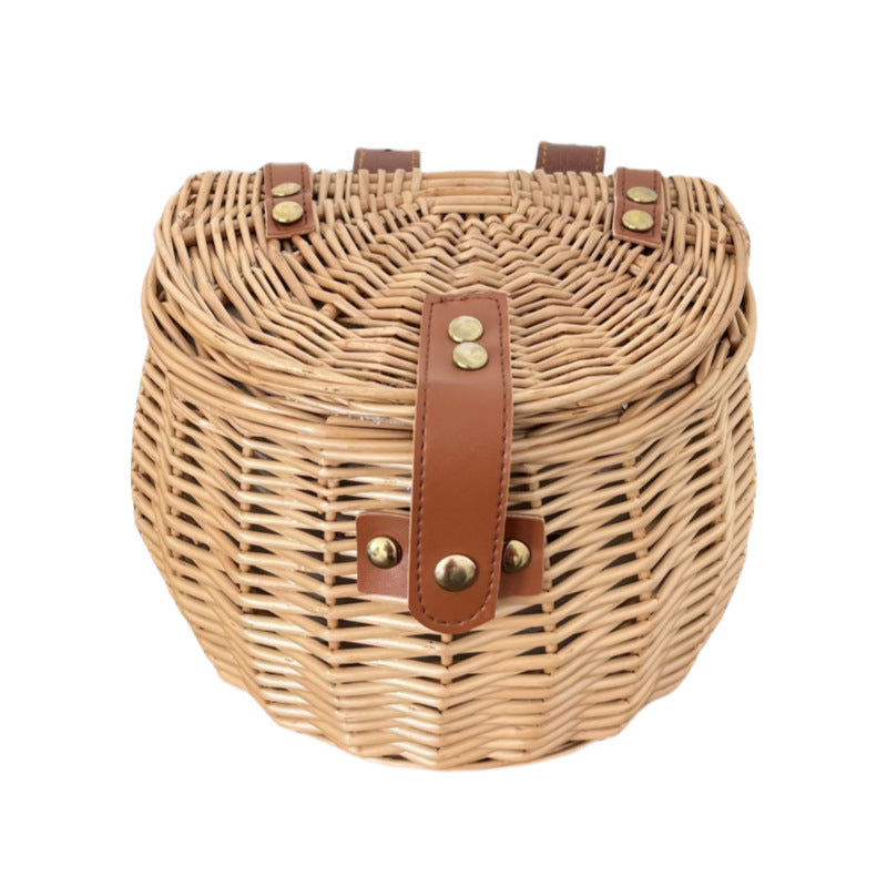 Bolsa de bici tejida, canasta de manillar para mujer, almacenamiento desmontable para un look chic urbano.