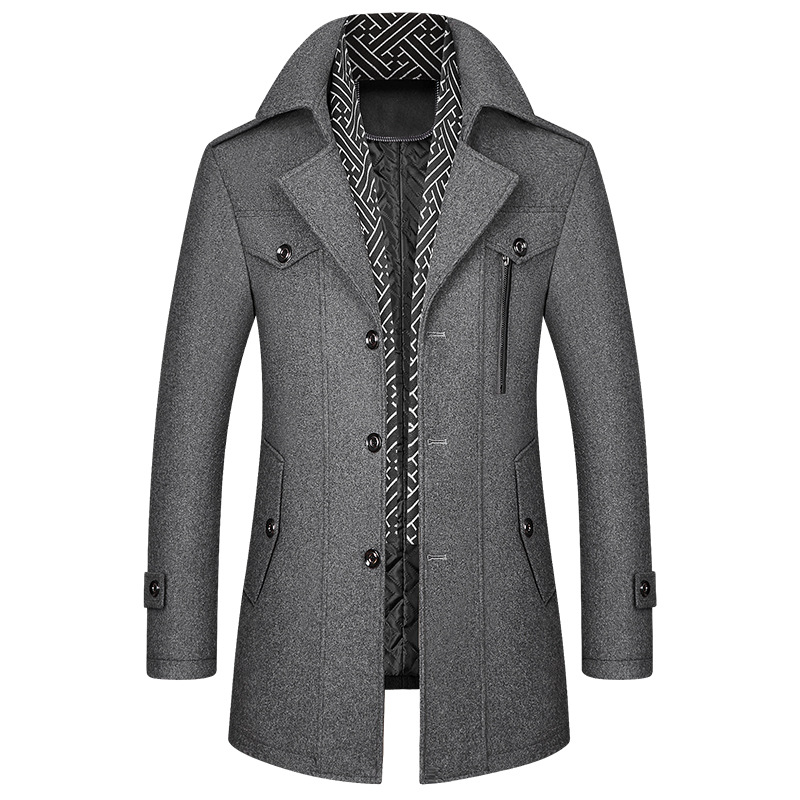 Abrigo de invierno masculino, corte clásico y color oscuro, perfecto para un look formal.