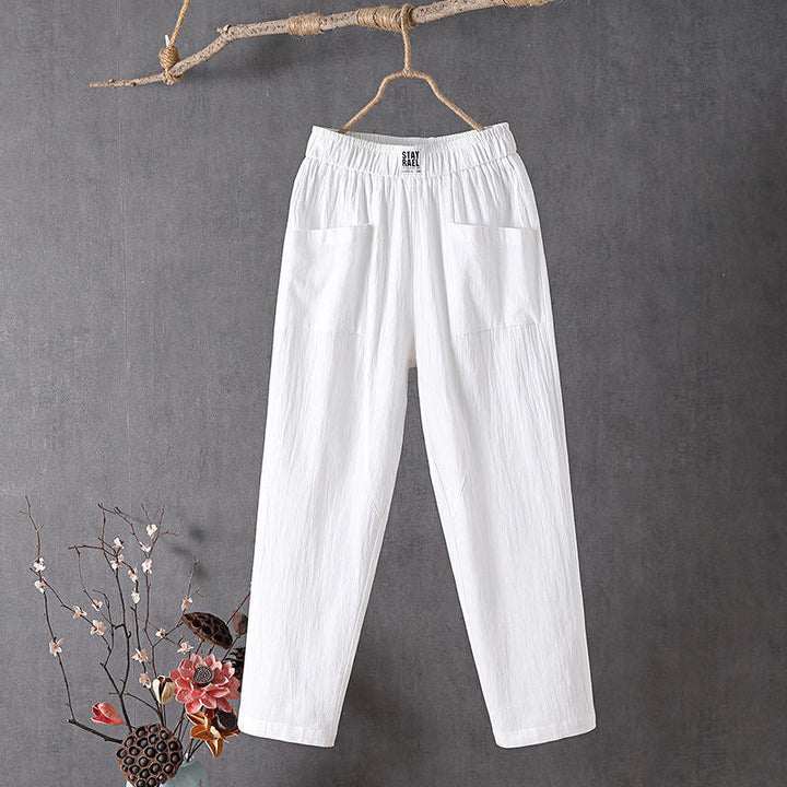 Pantalones casual sueltos de mujer con bolsillos, máxima comodidad de lino y algodón para primavera y verano.