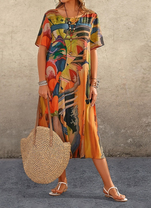 Vestido maxi estampado floral para mujer, estilo casual y suelto. Perfecto para verano y playa. [[lstfy-media:4]]