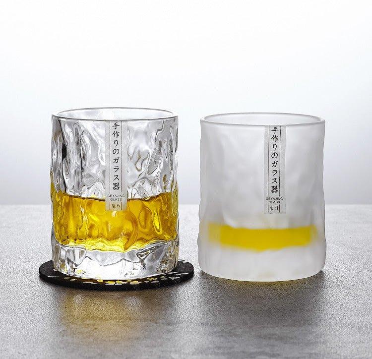 Vasos de whisky de lujo, cristal tallado estilo escarchado, regalo hombre elegante.
