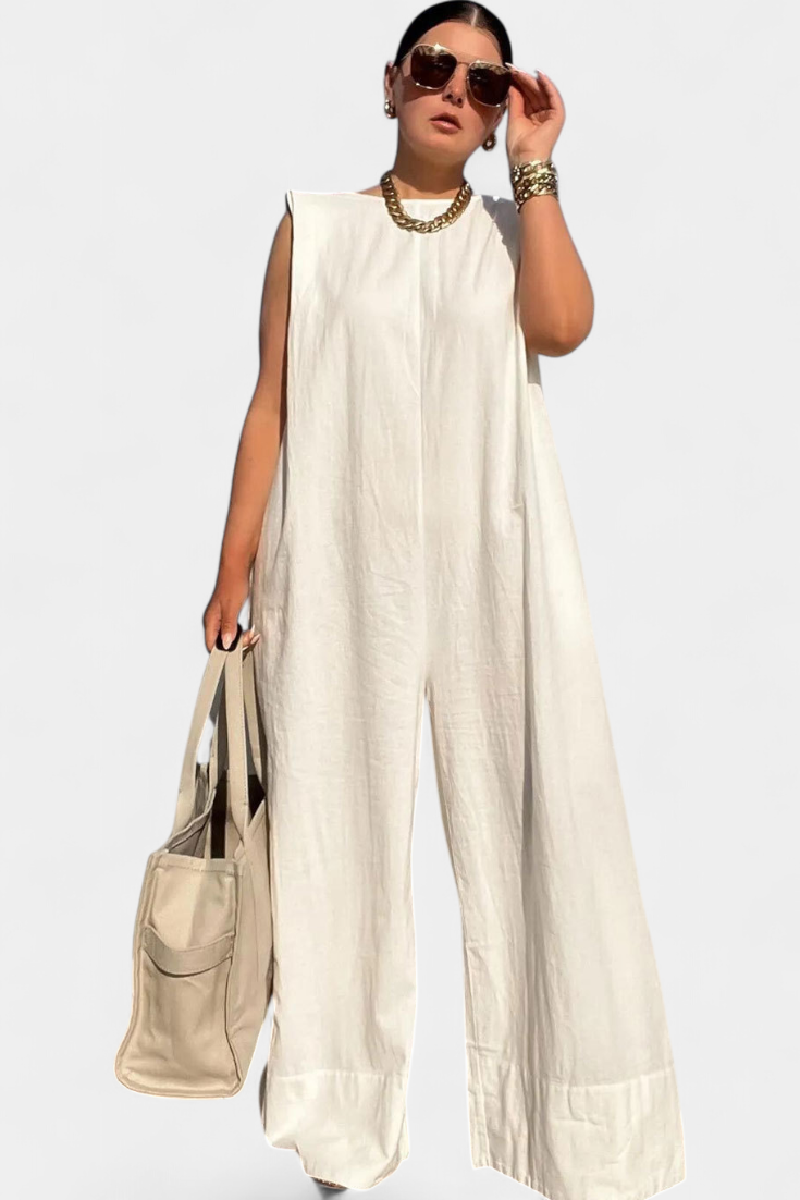 Elegante mono oversize sin mangas de piernas anchas para mujer, perfecto para look urbano.