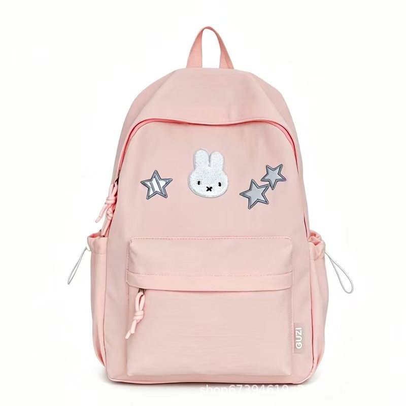 Mochila de viaje juvenil, cómoda y con estilo, bordado de conejo y estrellas.