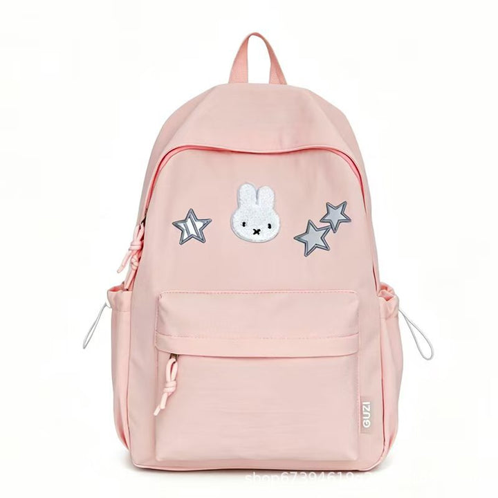 Mochila de viaje juvenil, cómoda y con estilo, bordado de conejo y estrellas.