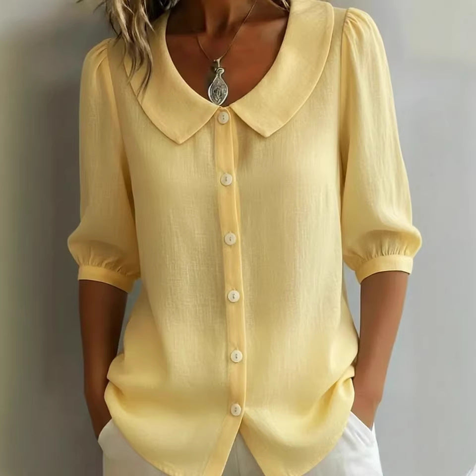 Blusa Maribel de mujer, color sólido. Camisa casual y cómoda de manga corta, perfecta para cualquier ocasión.