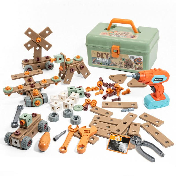 Set de herramientas de juguete con destornillador y llave para niños, construcción divertida.