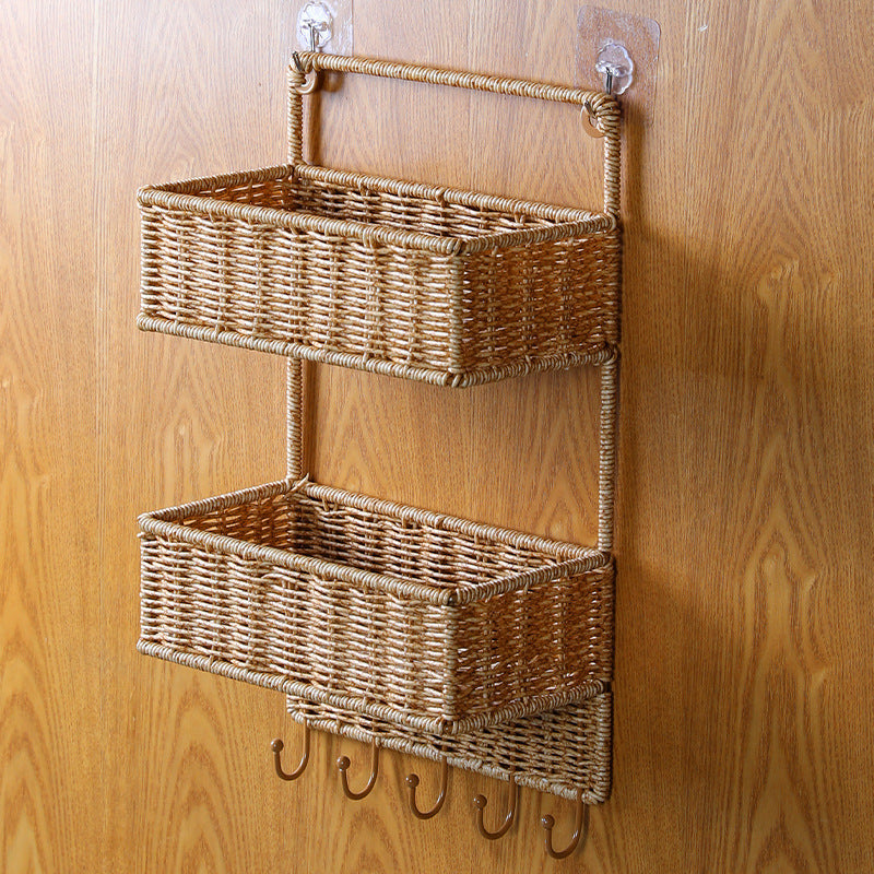 Cesta natural tejida a mano con dos niveles. Solución de almacenamiento elegante para el hogar.