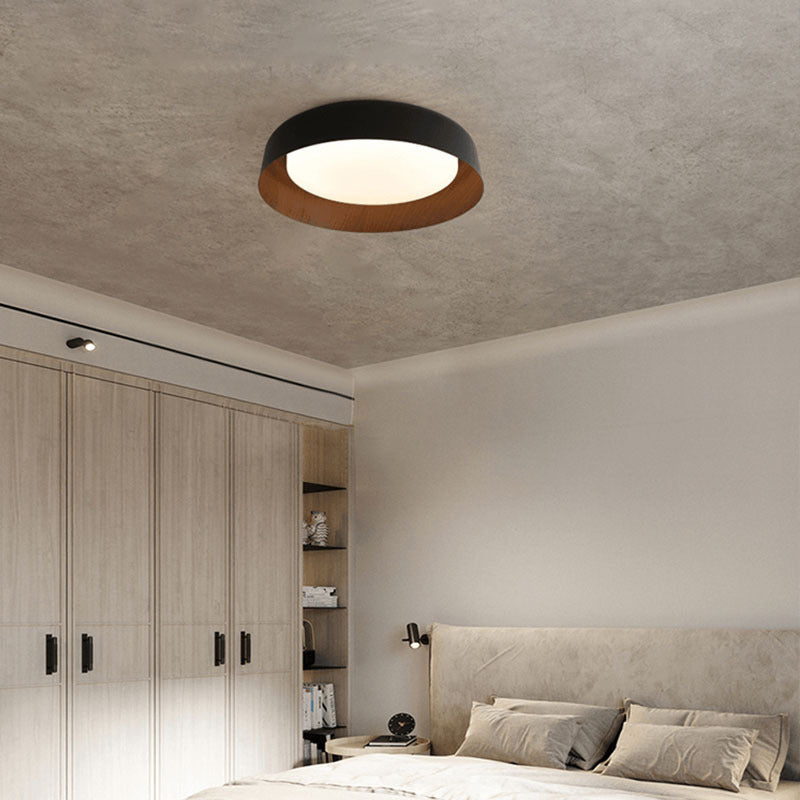 Plafón LED wabi sabi para interior. Diseño redondo con efecto madera, ideal para decoración zen.
