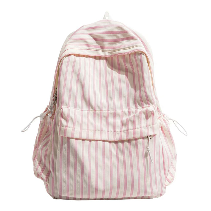 Mochila de moda a rayas para mujer, ideal para viajes cortos, con buena organización interna.