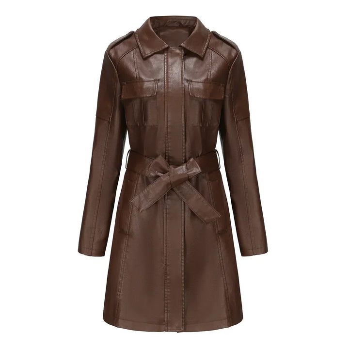 Gabardina larga de mujer con bolsillos, ideal para un look urbano y chic de otoño.