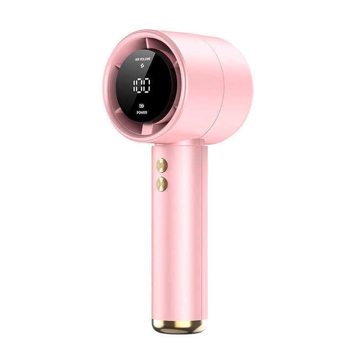 Mini ventilador de mano portátil con pantalla digital, recargable USB, ideal para enfriamiento en verano.