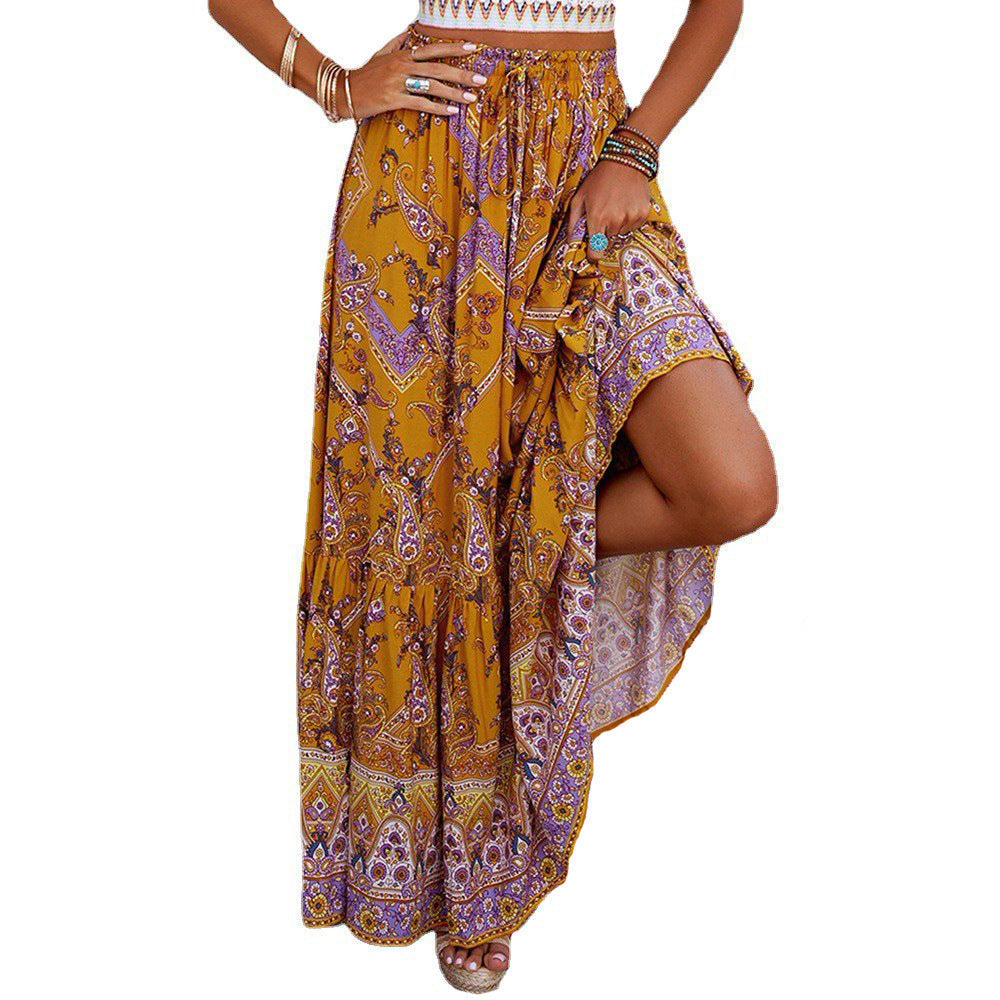 Falda larga fluida para mujer, estilo bohemio con cintura alta. Comodidad y chic para el verano.