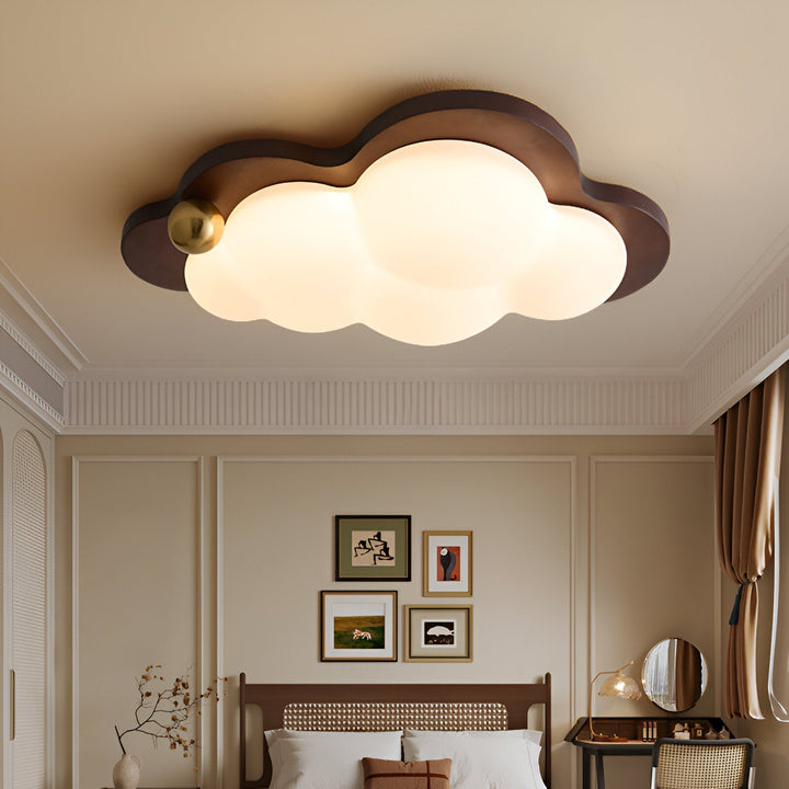 Lámpara de techo LED de madera diseño nube. Ideal para decoración de hogar, aportando luz natural.
