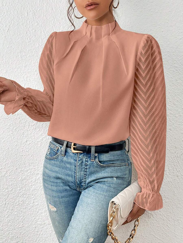 Blusa sofisticada para mujer, con mangas transparentes, perfecta para eventos de fiesta o estilo oficina.