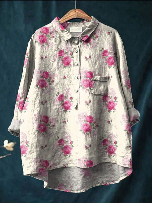 Blusa casual de mujer, estampado floral vibrante y corte fluido, perfecta para primavera.