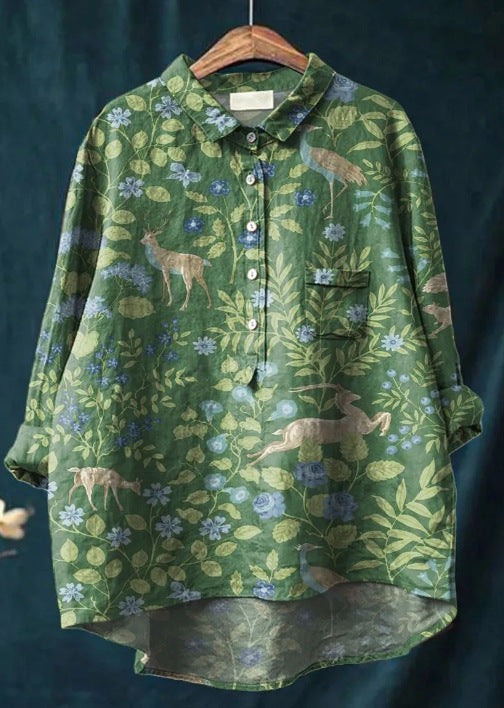 Blusa colorida floral de mujer, corte fluido para primavera/verano, moda femenina cómoda.