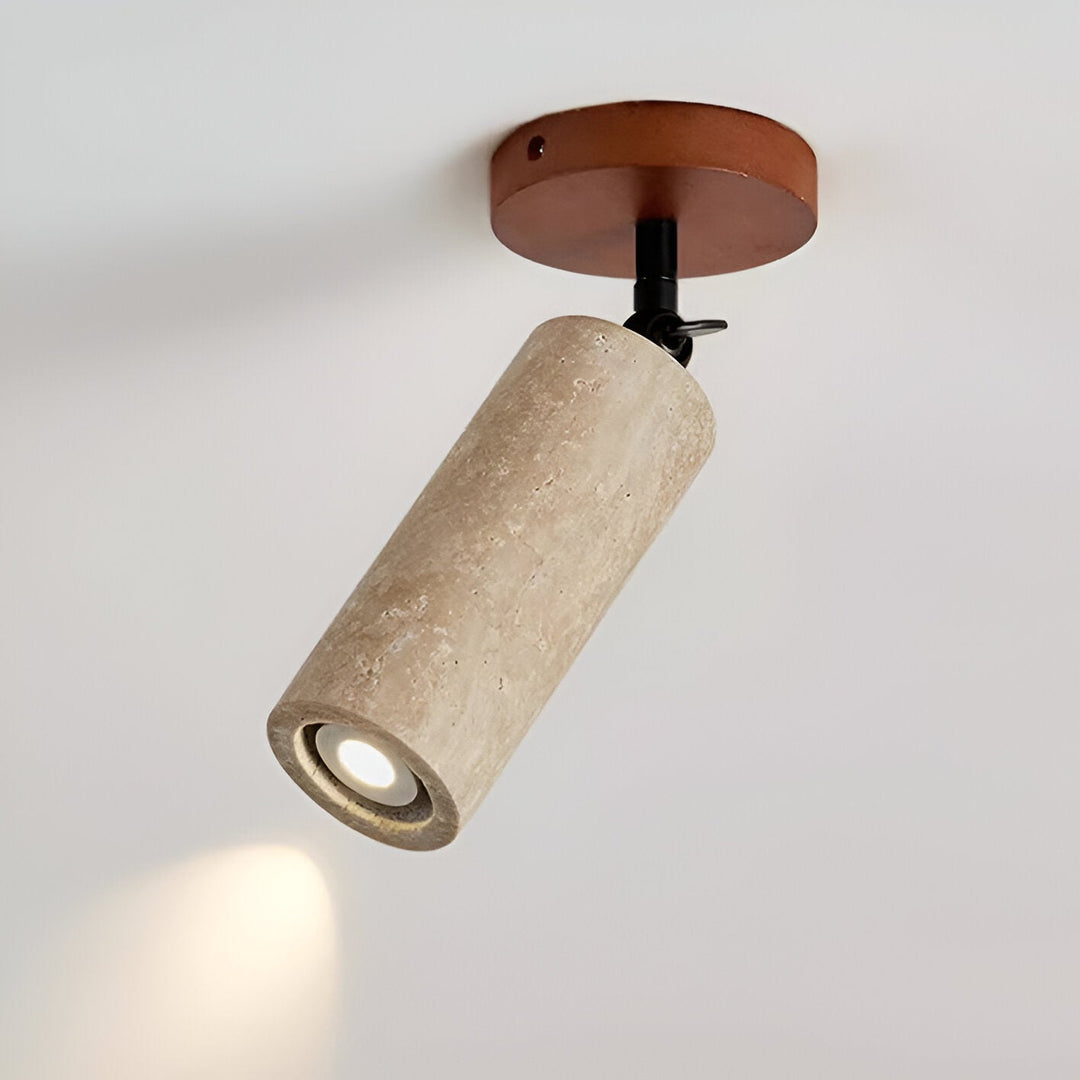 Aplique LED de travertino y madera regulable. Lámpara moderna para pared y techo, luz ambiental.