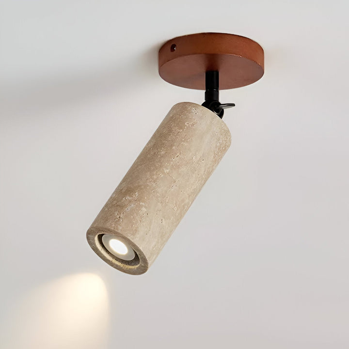 Aplique LED de travertino y madera regulable. Lámpara moderna para pared y techo, luz ambiental.