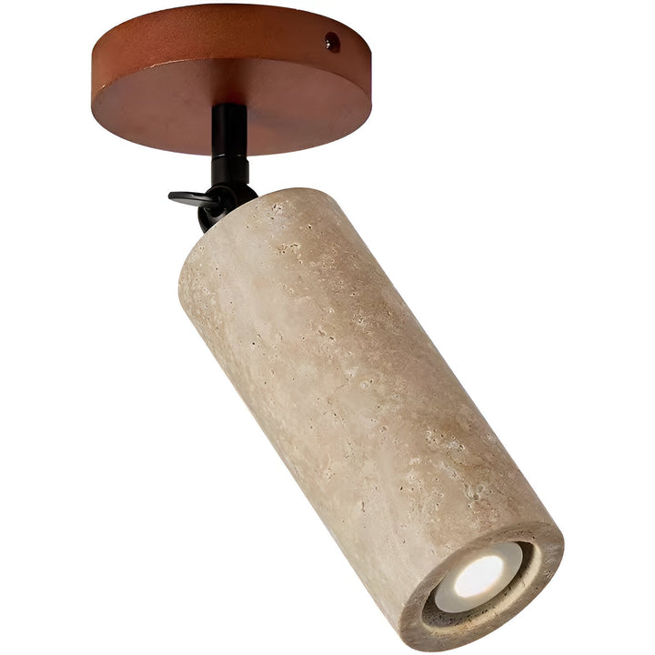 Lámpara LED de travertino y madera natural. Regulable, ideal como aplique de pared o techo, luz cálida.