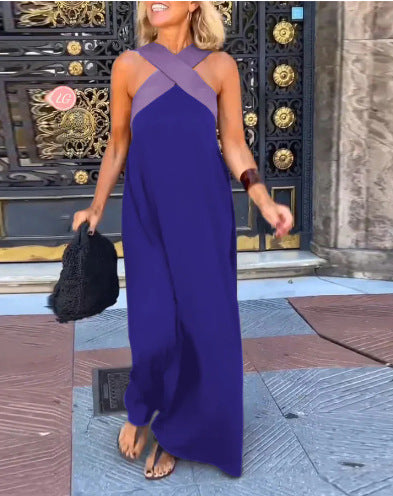 Cómodo vestido largo de verano para mujer, con escote cruzado y estilo fluido para uso casual.