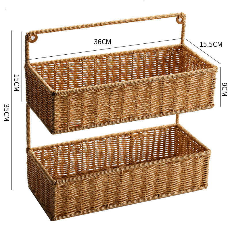 Elegante cesta de almacenamiento tejida a mano con dos niveles para una organización natural y chic en el hogar.