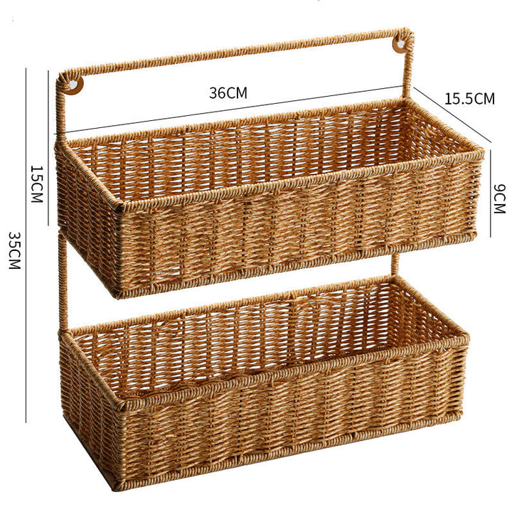 Elegante cesta de almacenamiento tejida a mano con dos niveles para una organización natural y chic en el hogar.