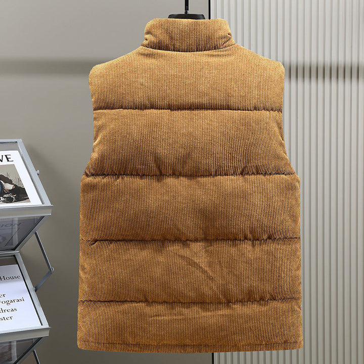 Chaleco acolchado de pana para hombre, estilo casual elegante, perfecto para invierno y otoño.