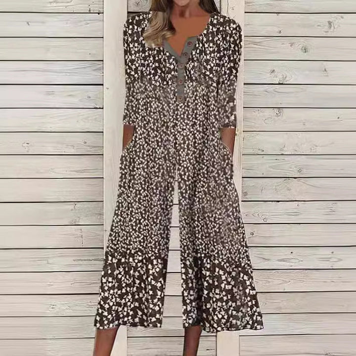 Moda femenina: Mono de verano versátil con escote V para mujer. Diseño moderno y pantalón ancho elegante.