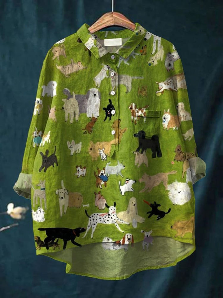 Camisa de manga larga de algodón, diseño oversize para mujer, estampado floral artístico y fresco.