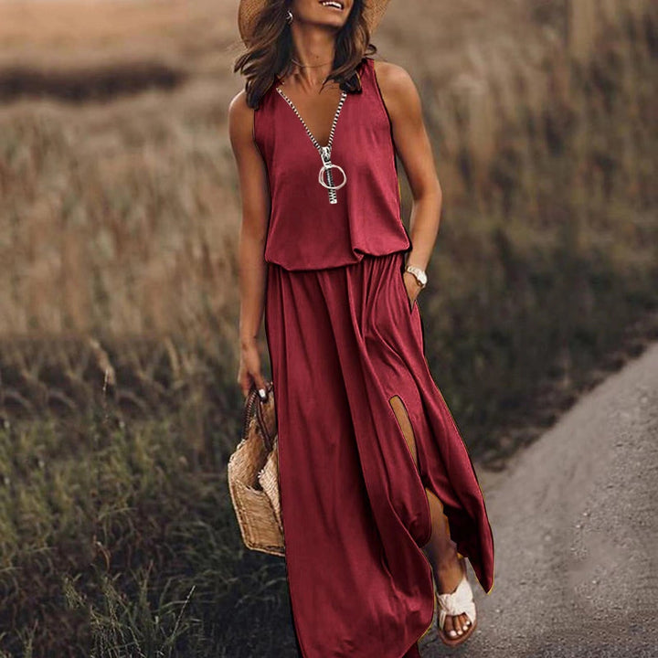 Falda maxi elegante y fluida para mujer, con cintura elástica, estilo chic veraniego.