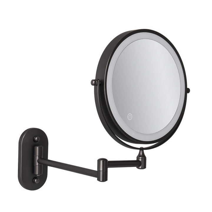 Espejo de belleza con aumento 10X, luz LED ajustable, recargable, giratorio 360, montaje en pared.