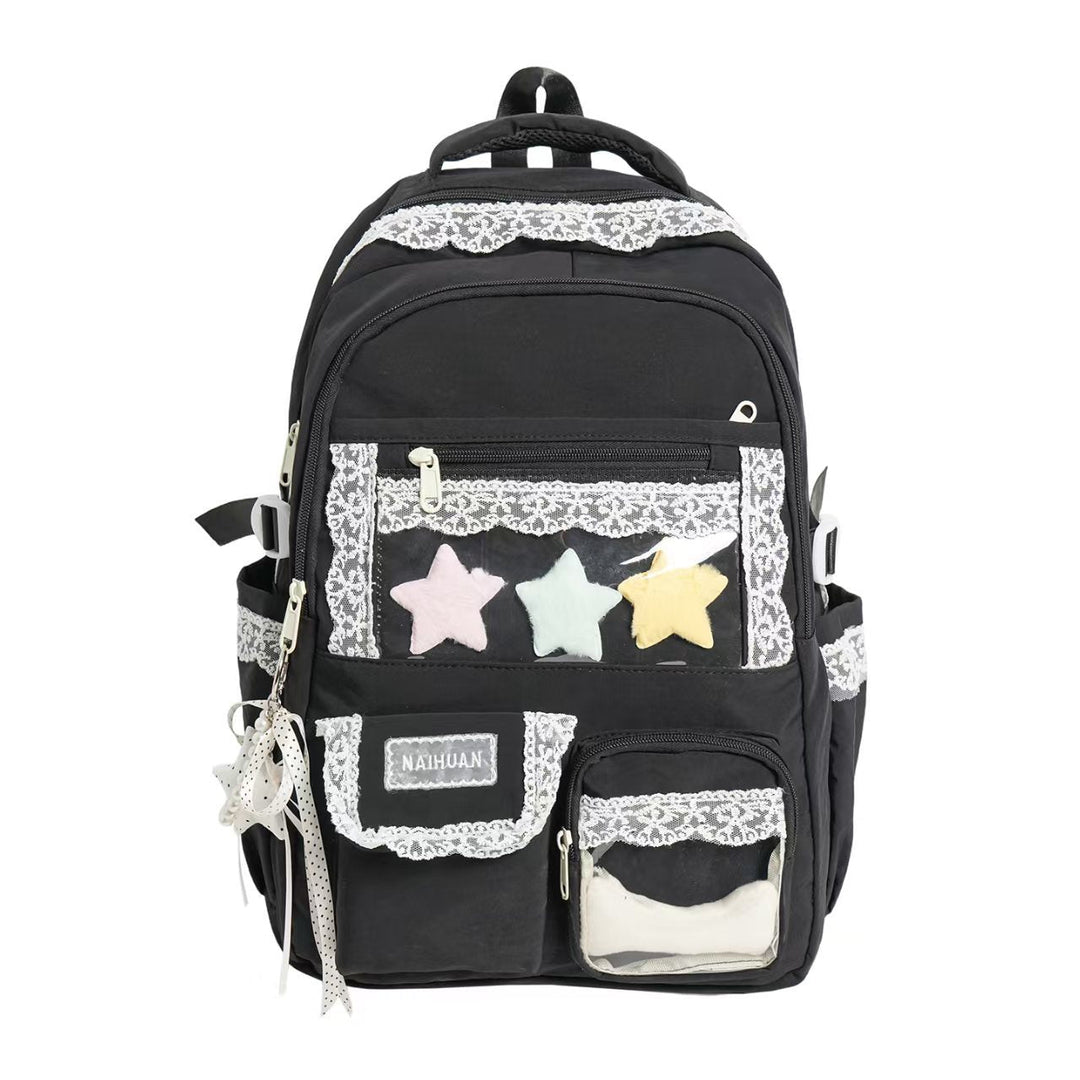 Mochila estilosa para mujer, ideal para uso diario, viajes o escolar. Diseño moderno y elegante en color negro.