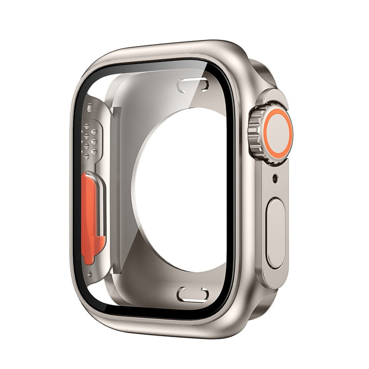 Reloj inteligente con funda protectora 360° y pantalla de cristal templado instalada.